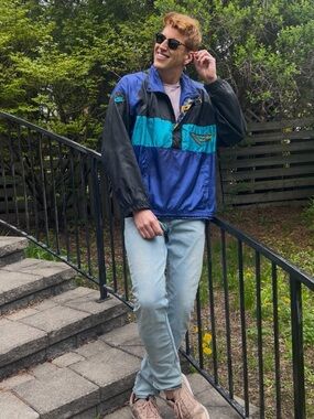 Vintage 90s Nike Flight Pullover Windbreaker XL Teal Purple Black Embroidered